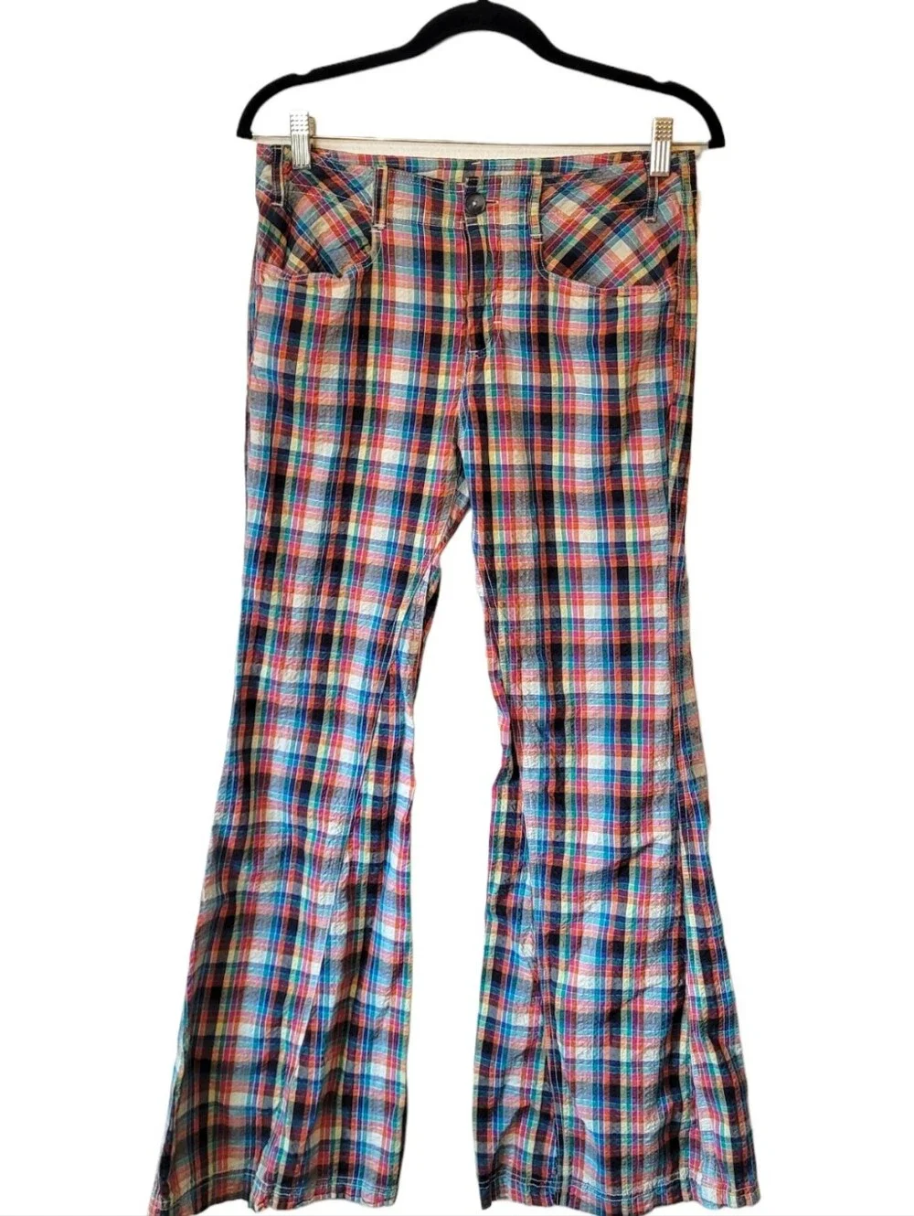 Free People Christina Low Rise Plaid Wide-Leg Pants in Multi-Color Size 6